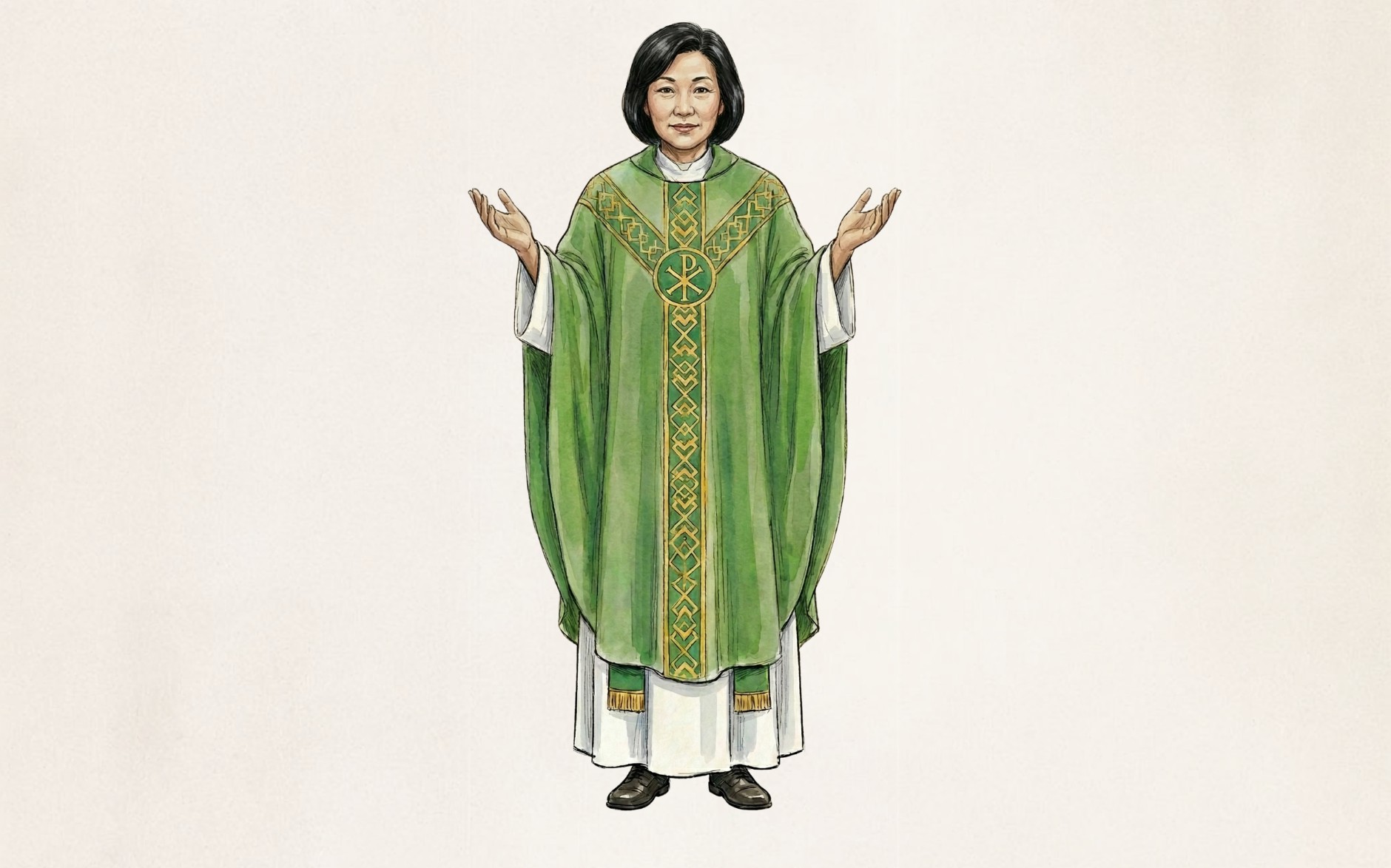 Priest holding hands in the orans position