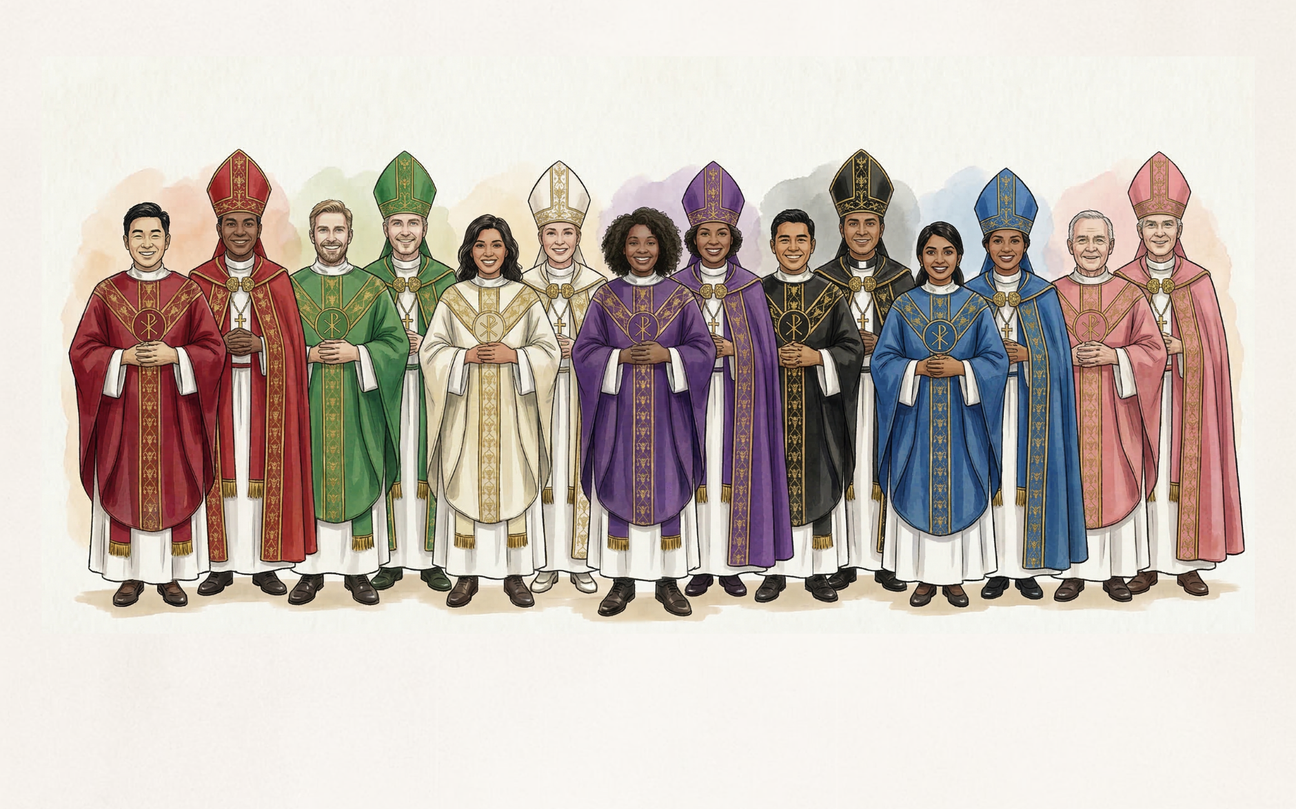 Priests and bishops in their vestments